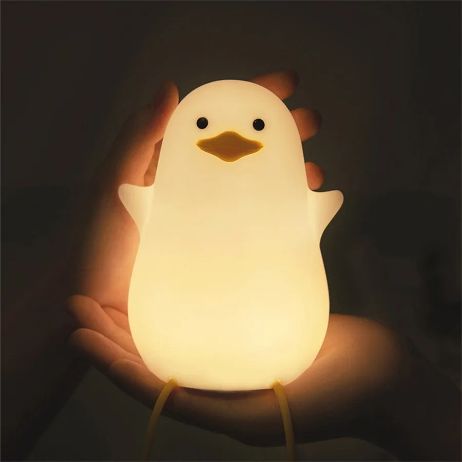 Duck Silicone Night Light for Children with Timer Usb Rechargeable Dimming Touch Lamp Sleeping Bedroom Cartoon Animal Decor Gift